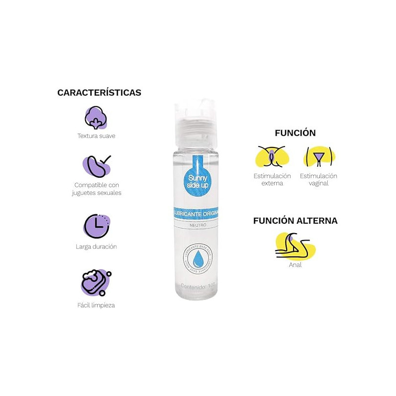 Sunny Side Lubricante Neutro 30 ml | Hidratación Íntima Natural, Seguro y Sin Aroma