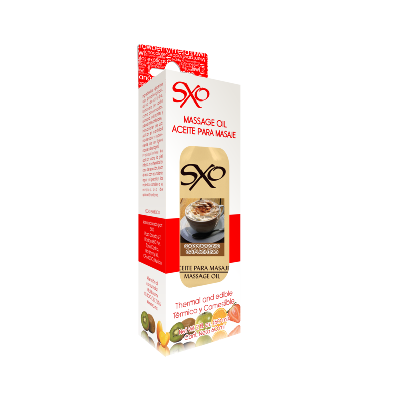 Aceite para Masaje sabor Capuccino SXO 60 ml | Masaje Relajante y Sensual con Aroma a Capuccino