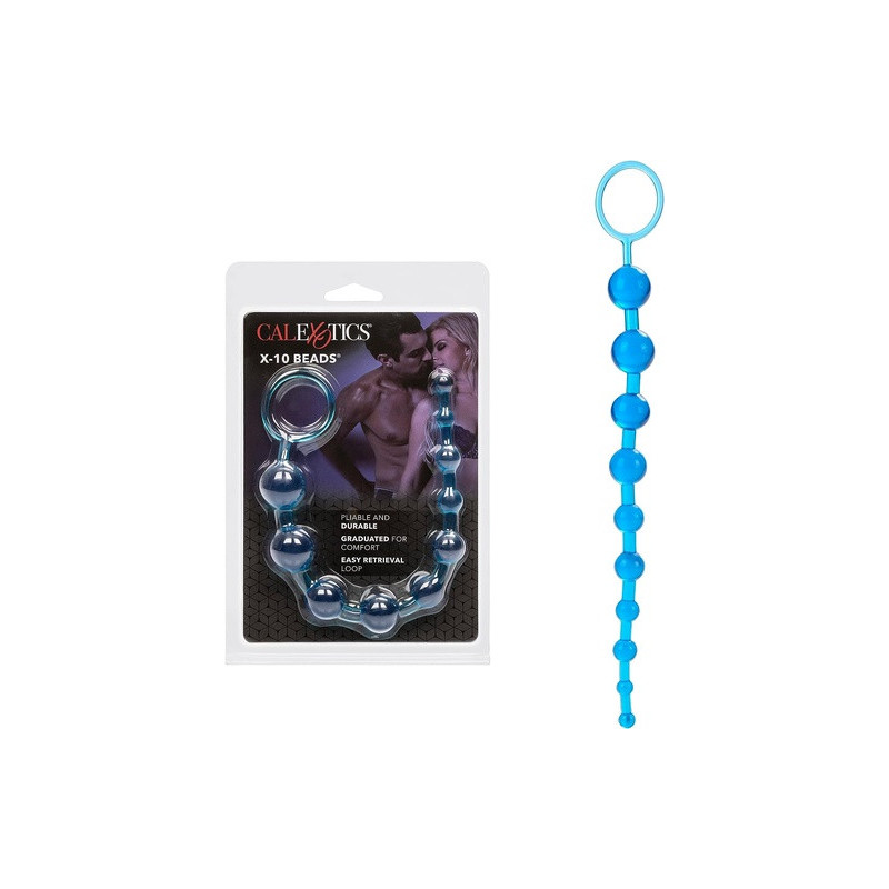 Rosario Anal X-10 Beads Azul Calexotics | Bolas Anales Flexibles para Estimulación Progresiva