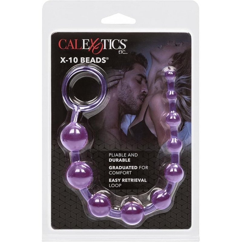 Rosario Anal X-10 Beads Morado Calexotics | Bolas Anales Flexibles para Estimulación Suave y Progresiva