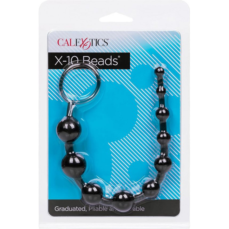 Rosario Anal X-10 Beads Negro Calexotics | Bolas Anales Flexibles para Estimulación Progresiva