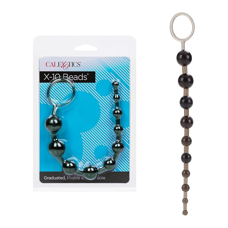 Rosario Anal X-10 Beads Negro Calexotics | Bolas Anales Flexibles para Estimulación Progresiva