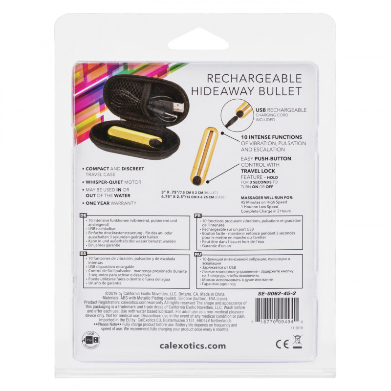 Bala Vibradora Dorada Hideaway Calexotics | Recargable, Compacta y Elegante