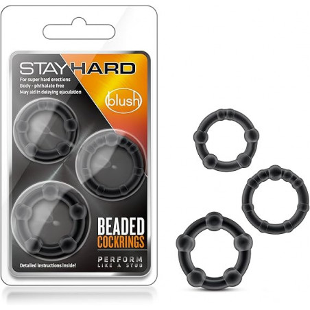 Stay Hard Black Beaded Penis Rings Kit 3 Pzas | Anillos para Pene con Textura – Blush