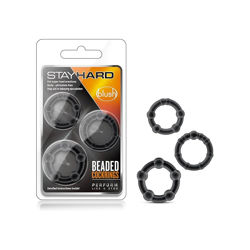 Stay Hard Black Beaded Penis Rings Kit 3 Pzas | Anillos para Pene con Textura – Blush