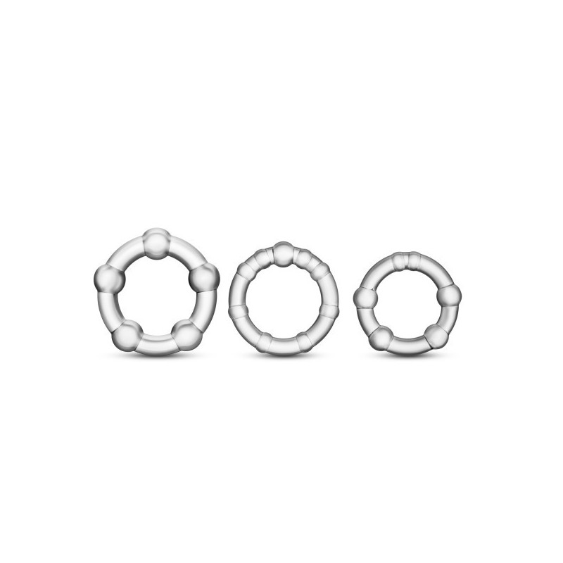 Stay Hard Clear Beaded Penis Rings Kit 3 Pzas | Anillos Transparentes para Pene – Blush