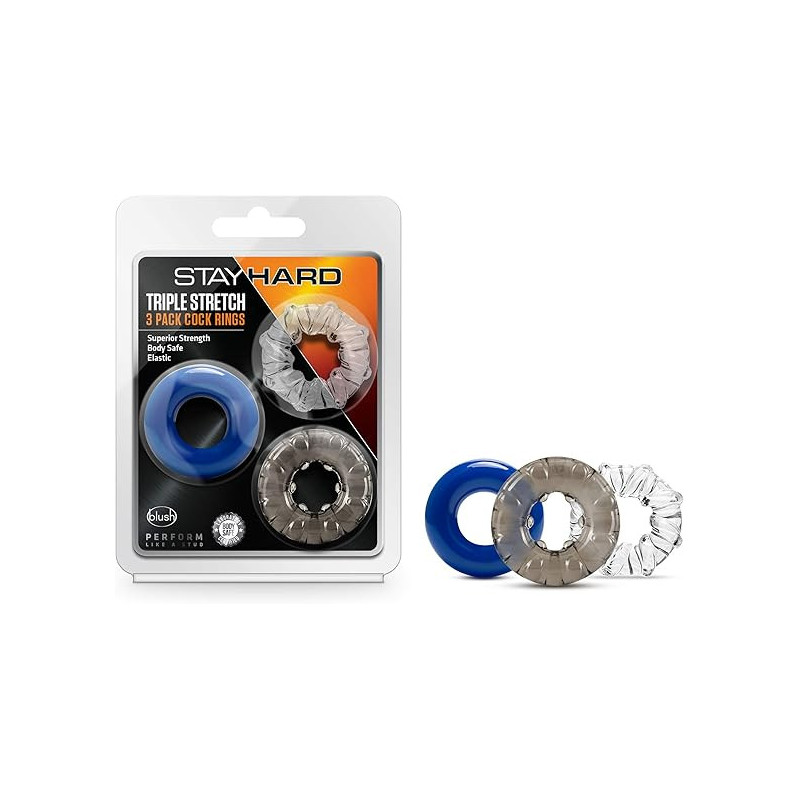 Stay Hard Triple Stretch Penis Rings Kit 3 Pzas | Anillos para Pene Ultra Flexibles – Blush